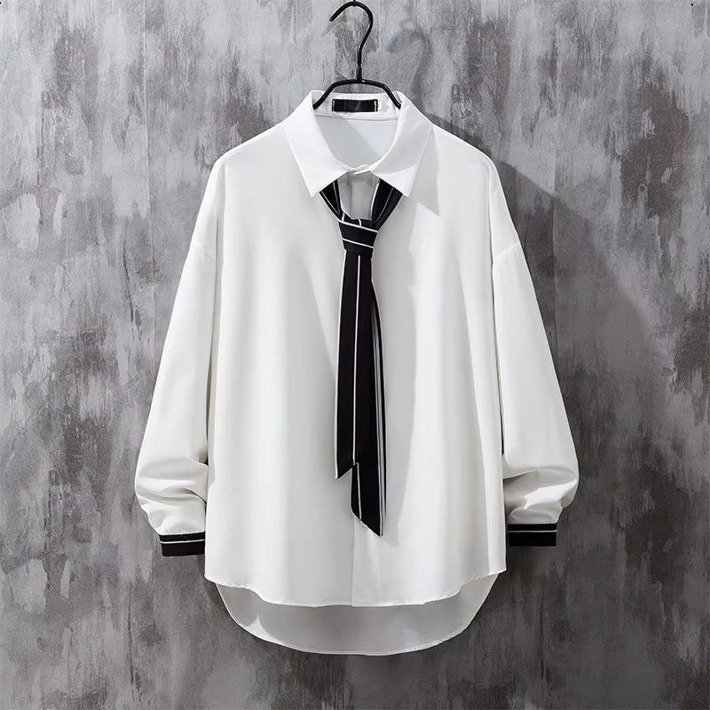 2025 New Spring Design Handsome Japanese Preppy Style Pants Suit Two Pieces Solid Pants + Shirt Set Men