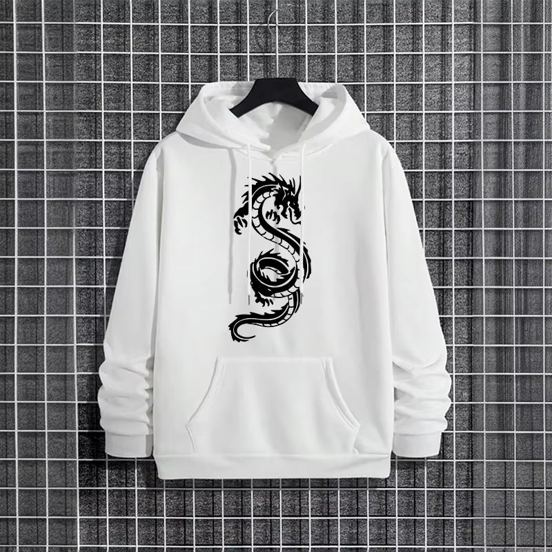 2025 Versatile Men'S Sportswear Set Chinese Dragon Print Hoodie and Jogger for Various Activities Fall Winter Casual Sports Suit