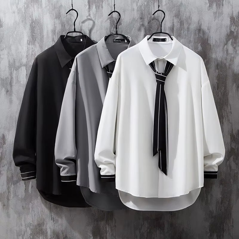 2025 New Spring Design Handsome Japanese Preppy Style Pants Suit Two Pieces Solid Pants + Shirt Set Men