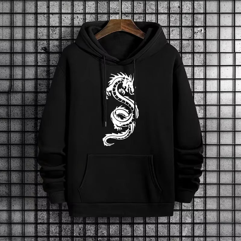 2025 Versatile Men'S Sportswear Set Chinese Dragon Print Hoodie and Jogger for Various Activities Fall Winter Casual Sports Suit