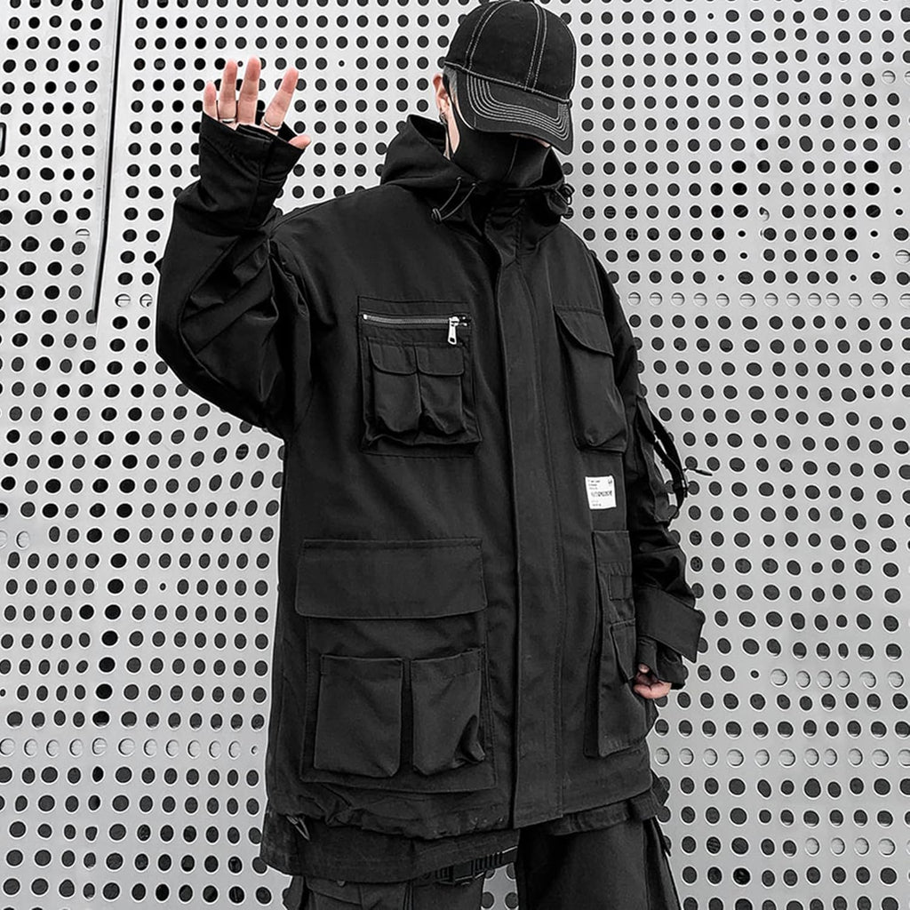 Gothic Clothes Tactical Techwear Zipper Jacket Windbreaker Hooded Streetwear Jackets for Men