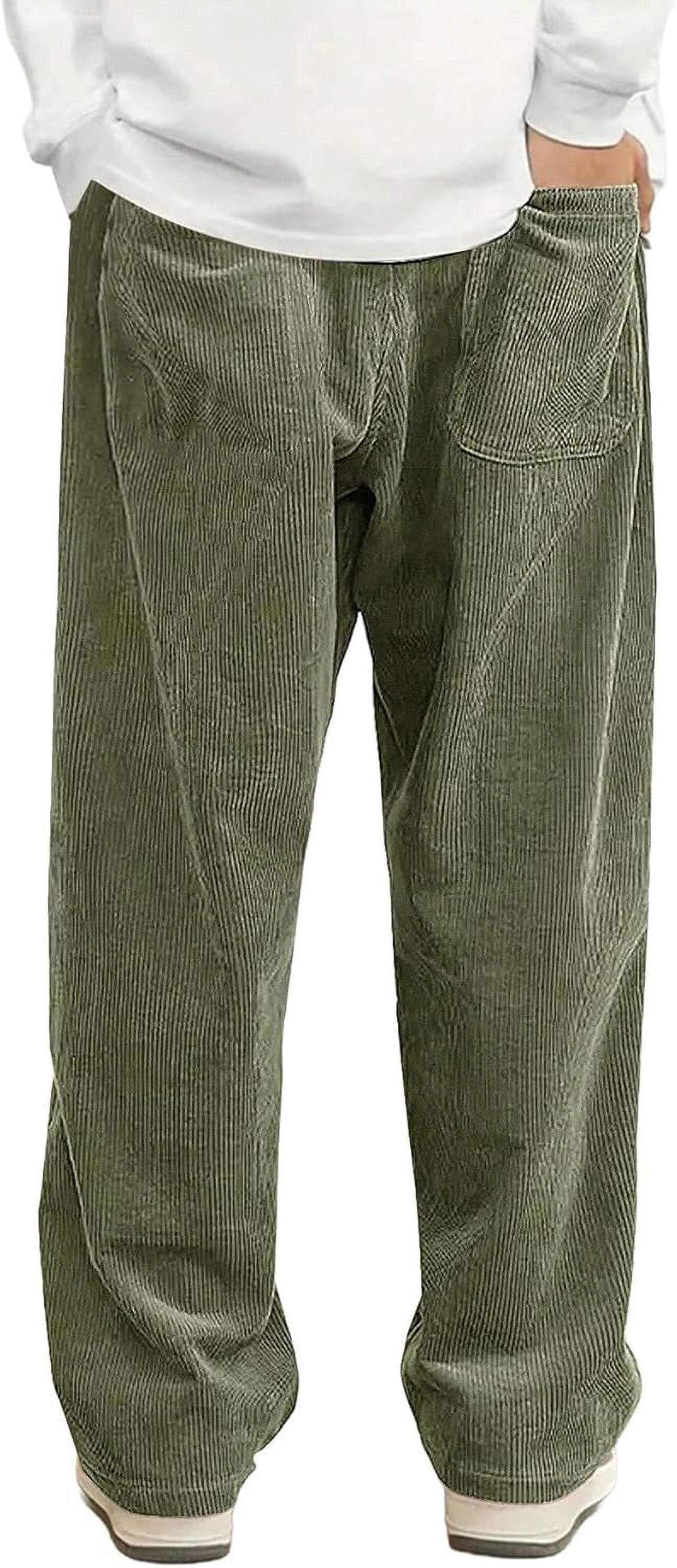 Mens Corduroy Casual Pants Fashion Loose Fit Wide Leg Pants Straight Sweatpants Elastic Waist Drawstring