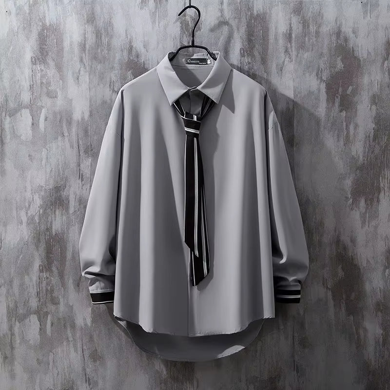 2025 New Spring Design Handsome Japanese Preppy Style Pants Suit Two Pieces Solid Pants + Shirt Set Men