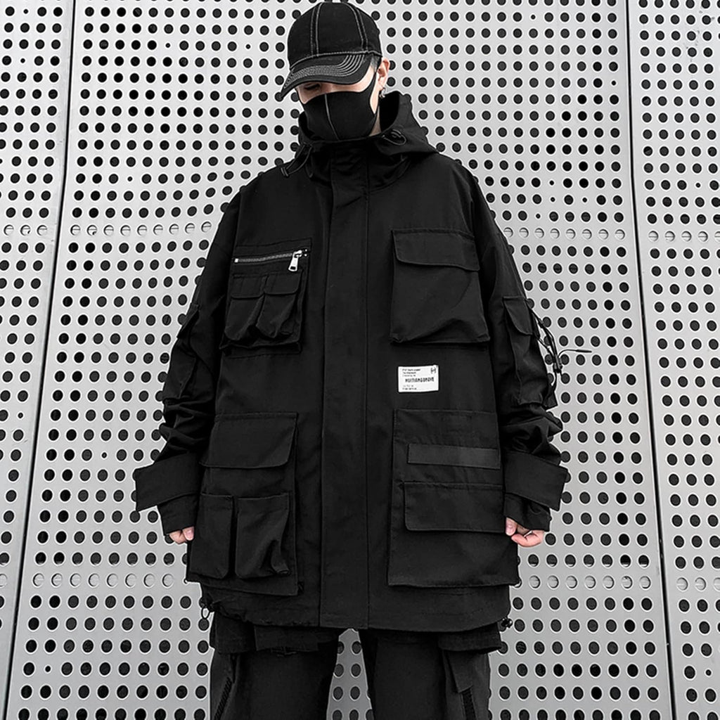 Gothic Clothes Tactical Techwear Zipper Jacket Windbreaker Hooded Streetwear Jackets for Men