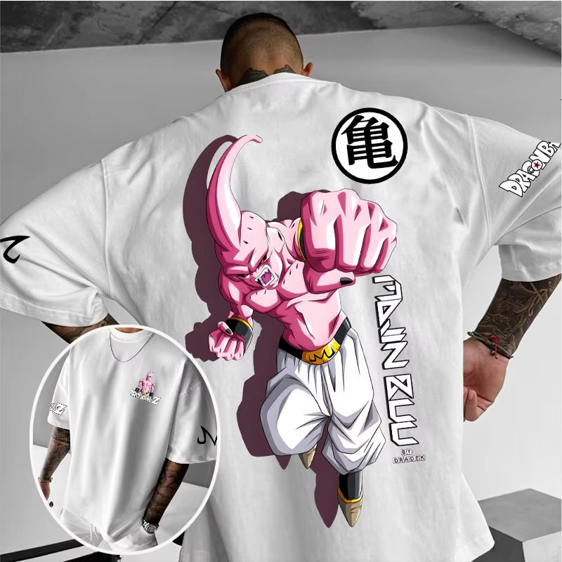 Men'S Dragon Ball Z Anime 3D Print T-Shirt Majin Buu Character Graphic Tee "Kame" Kanji & Dynamic Shadow Element Design